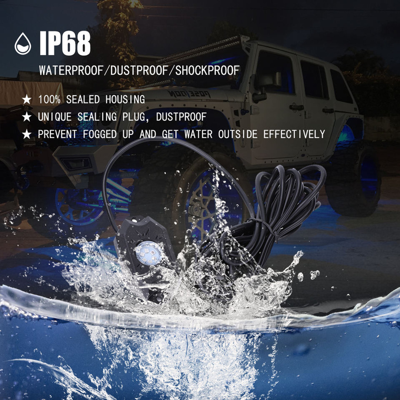 RGBW LED Rock Light Pods Neon Underglow Underbody Light Waterproof Rock  Light Bluetooth Control DC 9-32V for Car SUV ATV Off-Road Boat Motorcycle