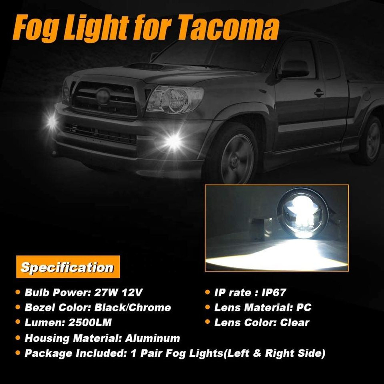 Bumper Smoke Fog Lights LED Lamp 12V 27W Waterproof Compatible with Toyota  Tacoma 1 Pair