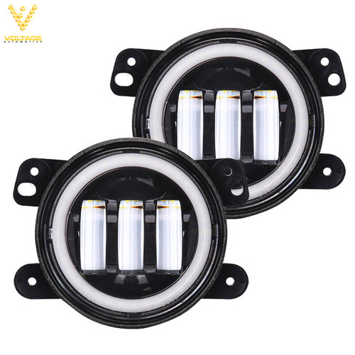 Voltage Automotive 4in LED Fog Lamp Amber Turn Signal White Daytime Running Light with EMC 9V-16V for Jeep Wrangler, Pack of 2