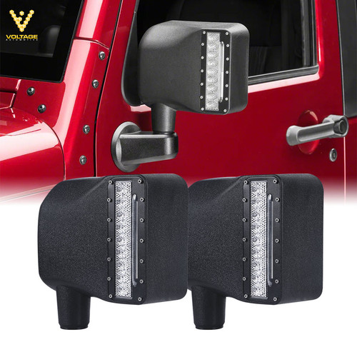 Voltage Automotive Rear View Mirror Cover with White DRL Amber Turn Side Mirror Lights Signal Auxiliary Lamp for Jeep Wrangler JK Unlimited JL 4x4 Accessory Off Road, 1 Pair