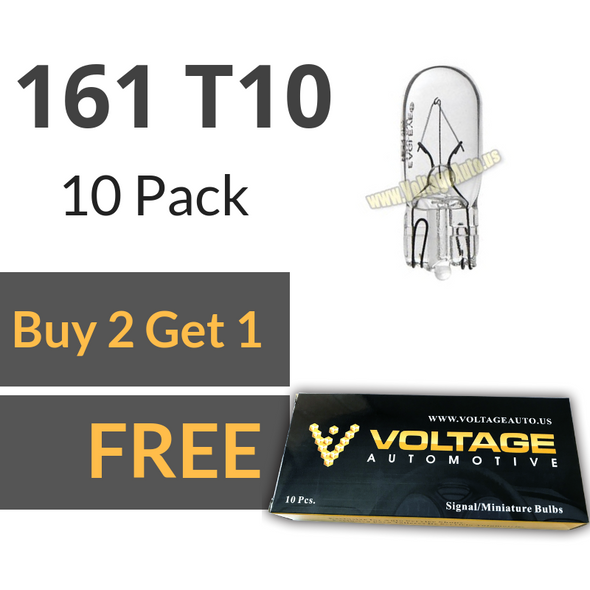 Voltage Automotive 161 T10 Bulb For License Plate Light Side Marker Automotive Interior Light Dashboard Dome Light (Box of 10)