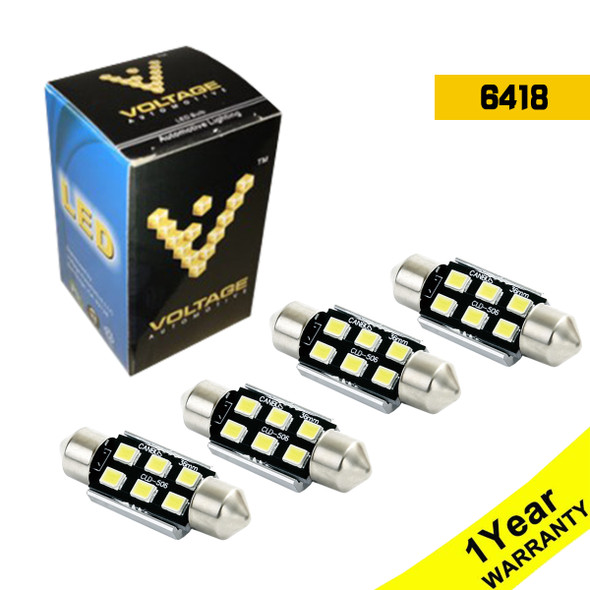 Voltage Automotive LED 6418 Bulb Canbus T11x35mm For License Plate Interior Dashboard Dome Trunk Light (4 Pack)