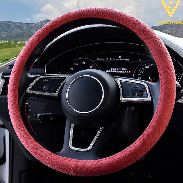 15-inch Steering Wheel Cover Leather Embossed General Non-slip Sweat-absorbing Breathable