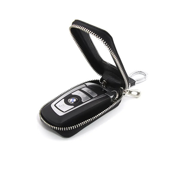 Double Zipper Unisex PU Leather Car Key Chain Multifunctional Car Key Box Key Chain Clip