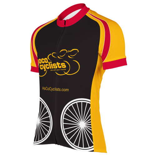 custom cycling jersey short sleeve bike shirt for the hoco cyclists bike club front angle view