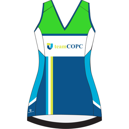 custom cycling jersey women's t-back racerback tank for the central ohio primary care team COPC Pelotonia bike team front view