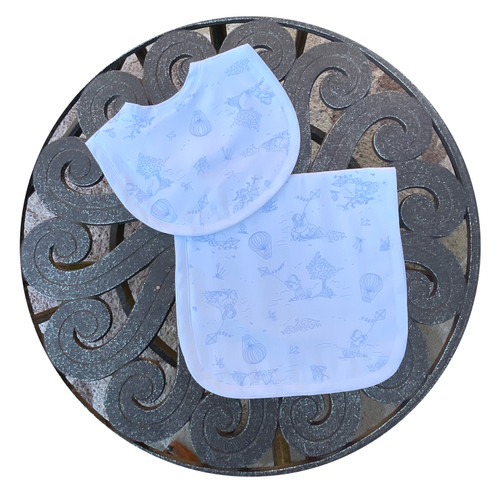Children’s Hot Air Balloons Toile- Bib and Burp Set -  Blue