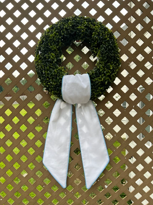 White linen with Light Blue Piping