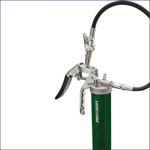 LockNLube® grease guns are the world's first leak free grease guns. The LockNLube grease coupler will not leak when locked onto a grease fitting. When not in use, the Loop & Lock storage design keeps the coupler secured and clean.
