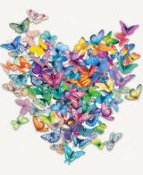  Wildheart wooden jigsaw puzzle captures a heart shape formed by colorful butterflies. 