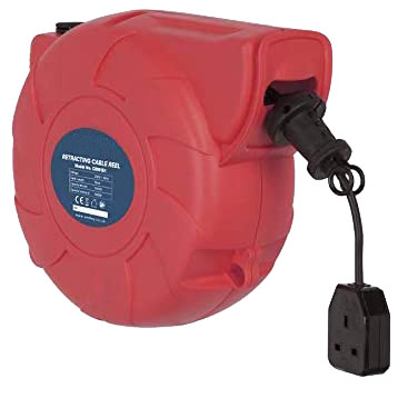 Wall Mountable, Self Retracting 230v Extension Cable Reel (15m)
