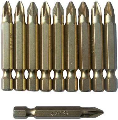 Pozi No.2 Bits Titanium-coated for screwdriver (10 Piece)