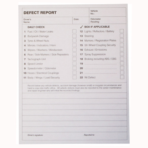 Defect Book (50 Page) -tachographs