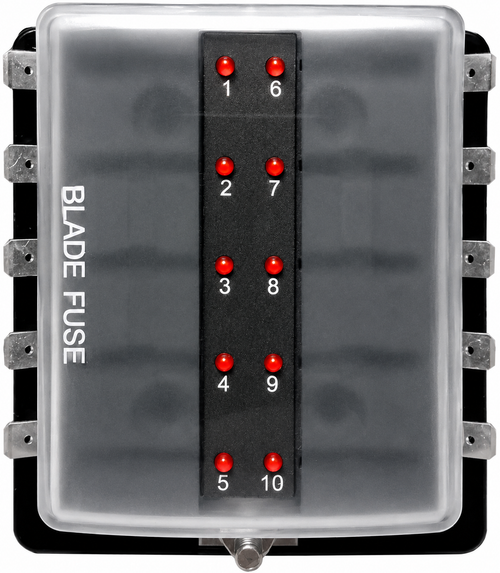 10 Position LED Blade Fuse Box (standard blade fuses) (Pack of 1)