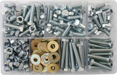 Assorted Box of M8 Hardware - Setscrews, Nuts & Flat Washers (310 Pcs)