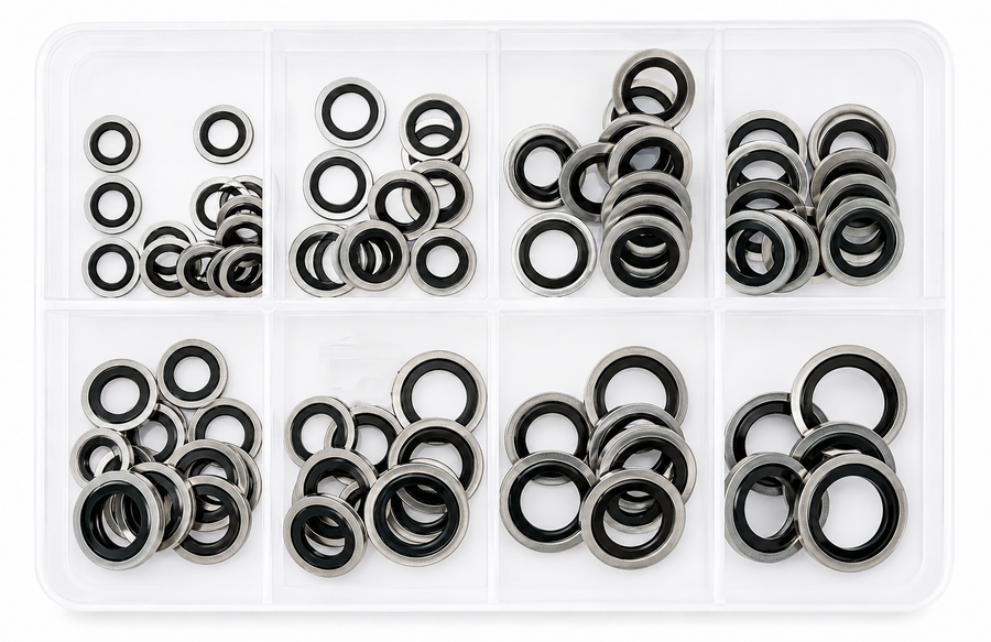 Assorted Box of Bonded Seal Washers (Dowty Washers) Metric ( 90 Pieces )