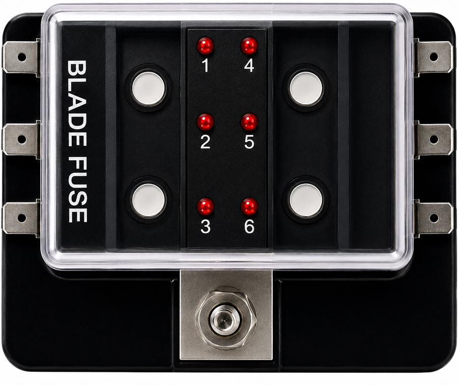 6 Position LED Blade Fuse Box (standard blade fuses) (Pack of 1)