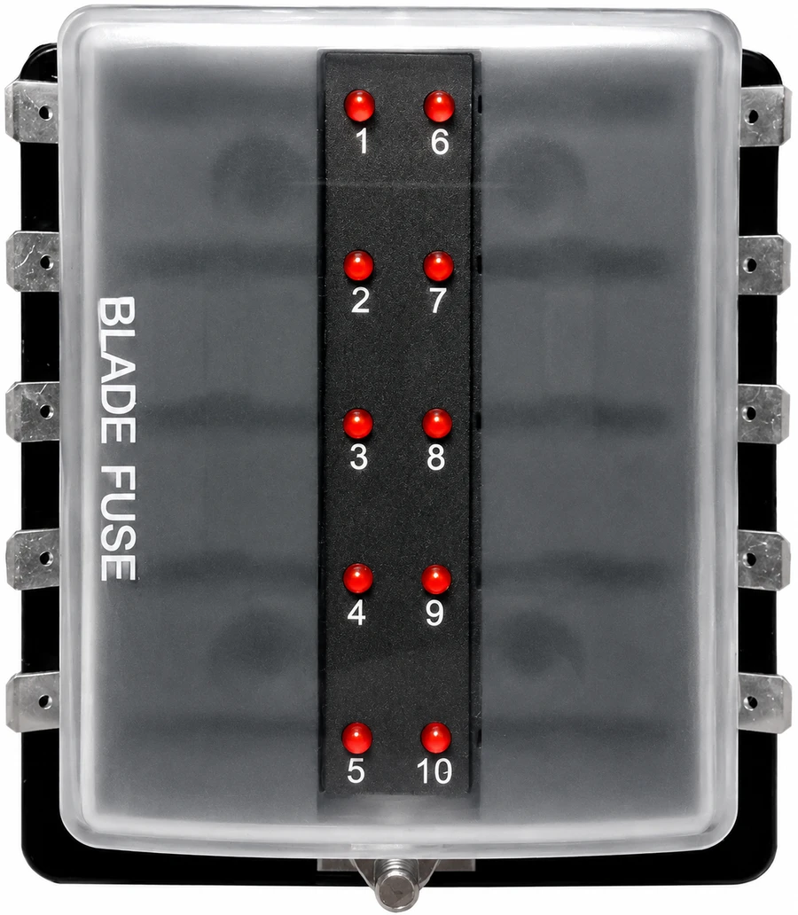 10 Position LED Blade Fuse Box (standard blade fuses) (Pack of 1)