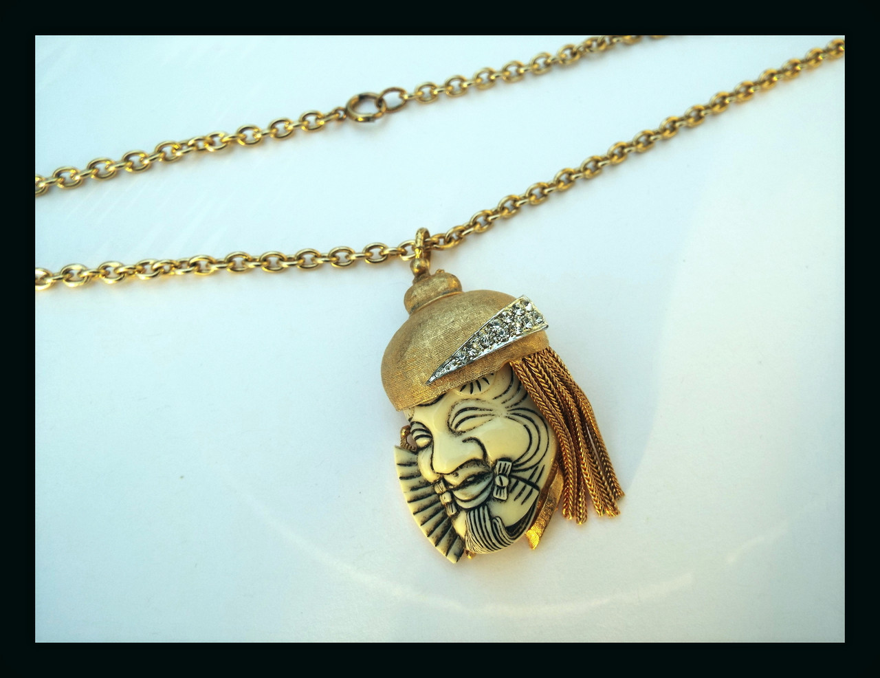 Vintage Jewelry - Selro Red Noh Okina Necklace Earring Set