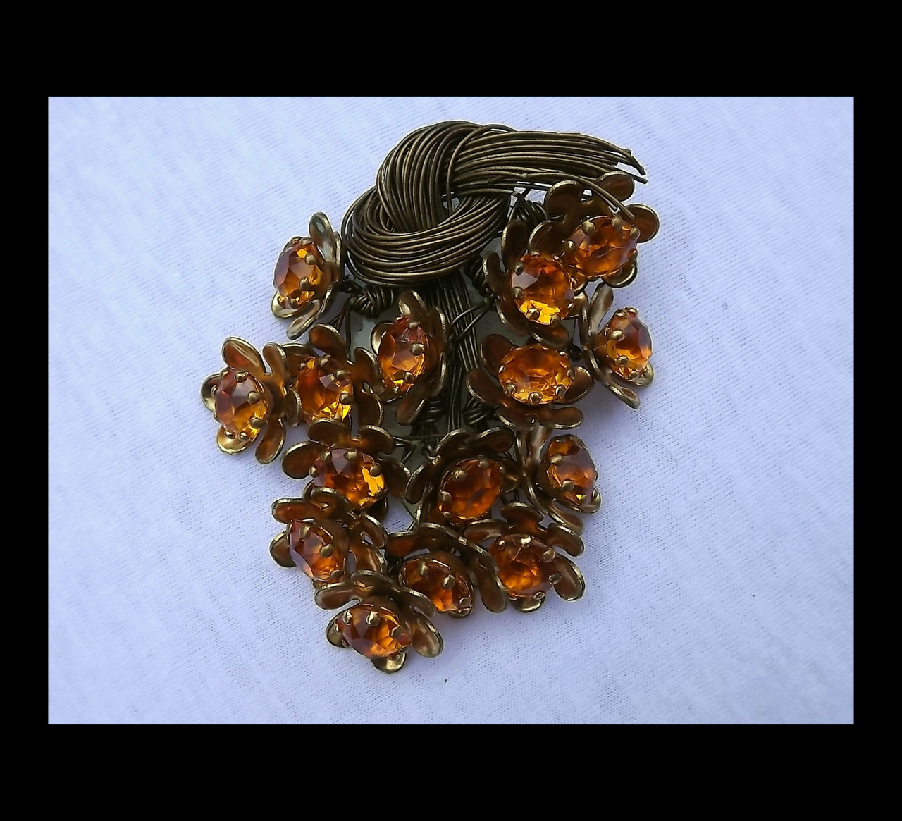 Early MIRIAM HASKELL Brooch Amber Glass Flower Petal Beads
