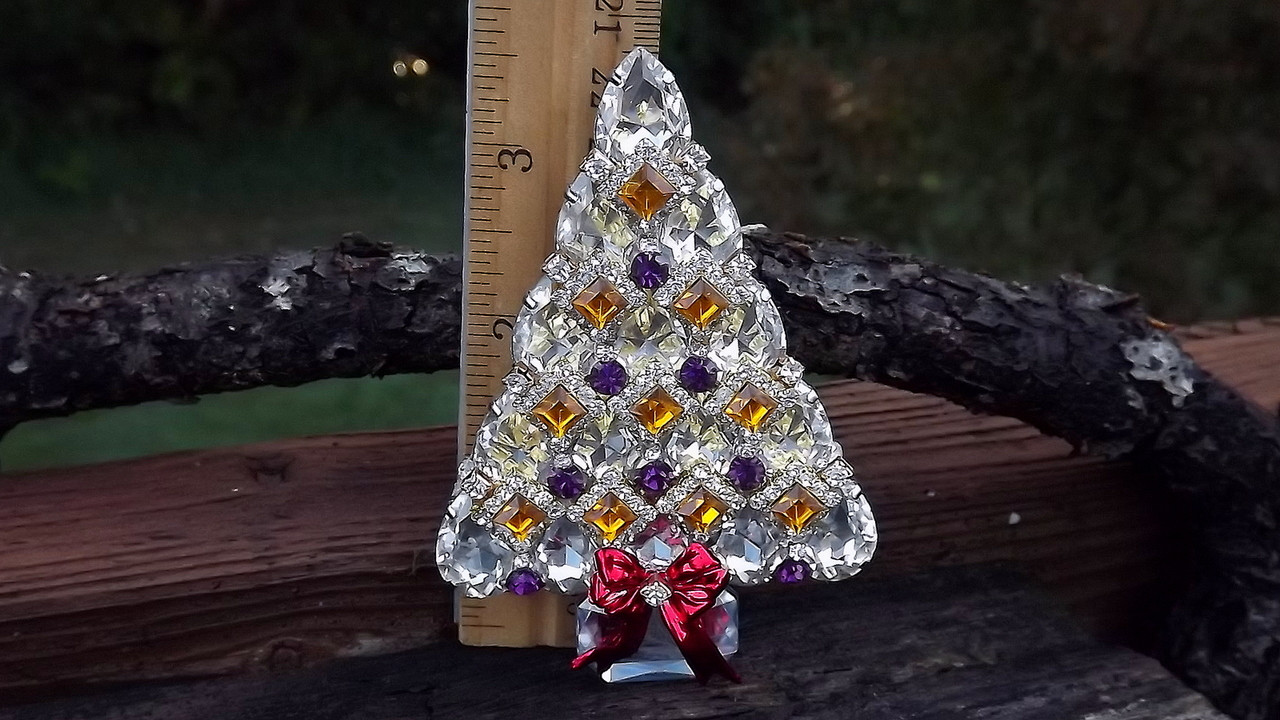 Super Bling Diamond Pear Shaped Rhinestones Christmas Tree Brooch Xmas ...