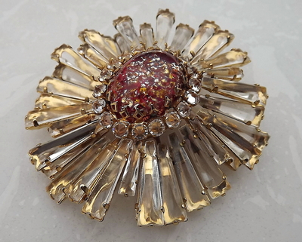 Huge Rare Signed Vintage Schreiner NY Iconic Citrine Ruffle Pin Pendant  Brooch