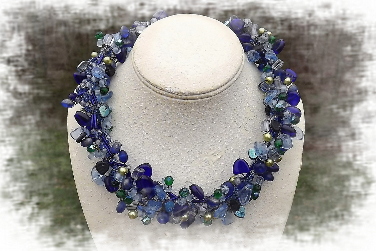 Louis Rousselet Necklace, Purple & Aqua Blue Poured Glass