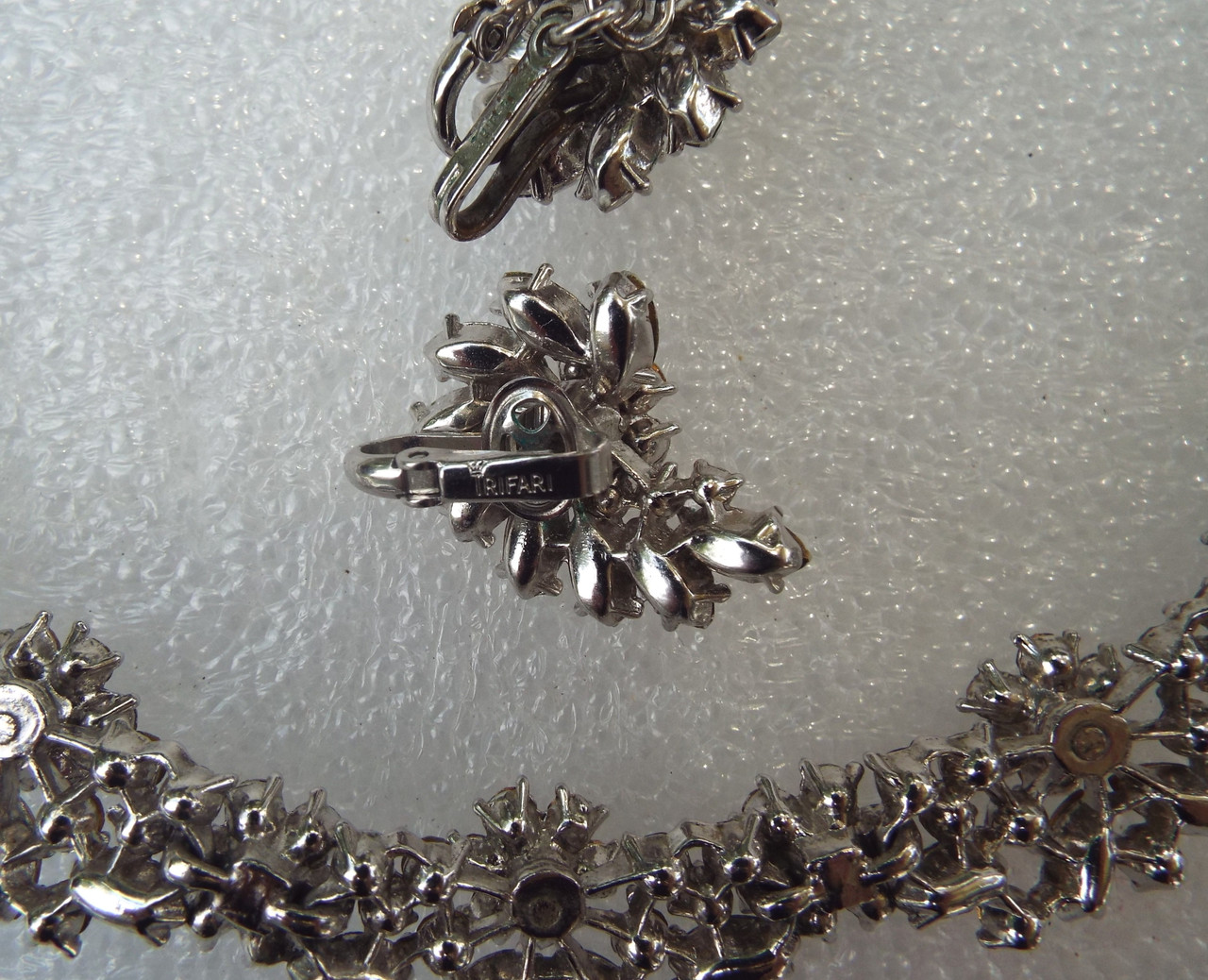 Spectacular Trifari Rhinestone Necklace Ear's Semi Parure 1950's ...