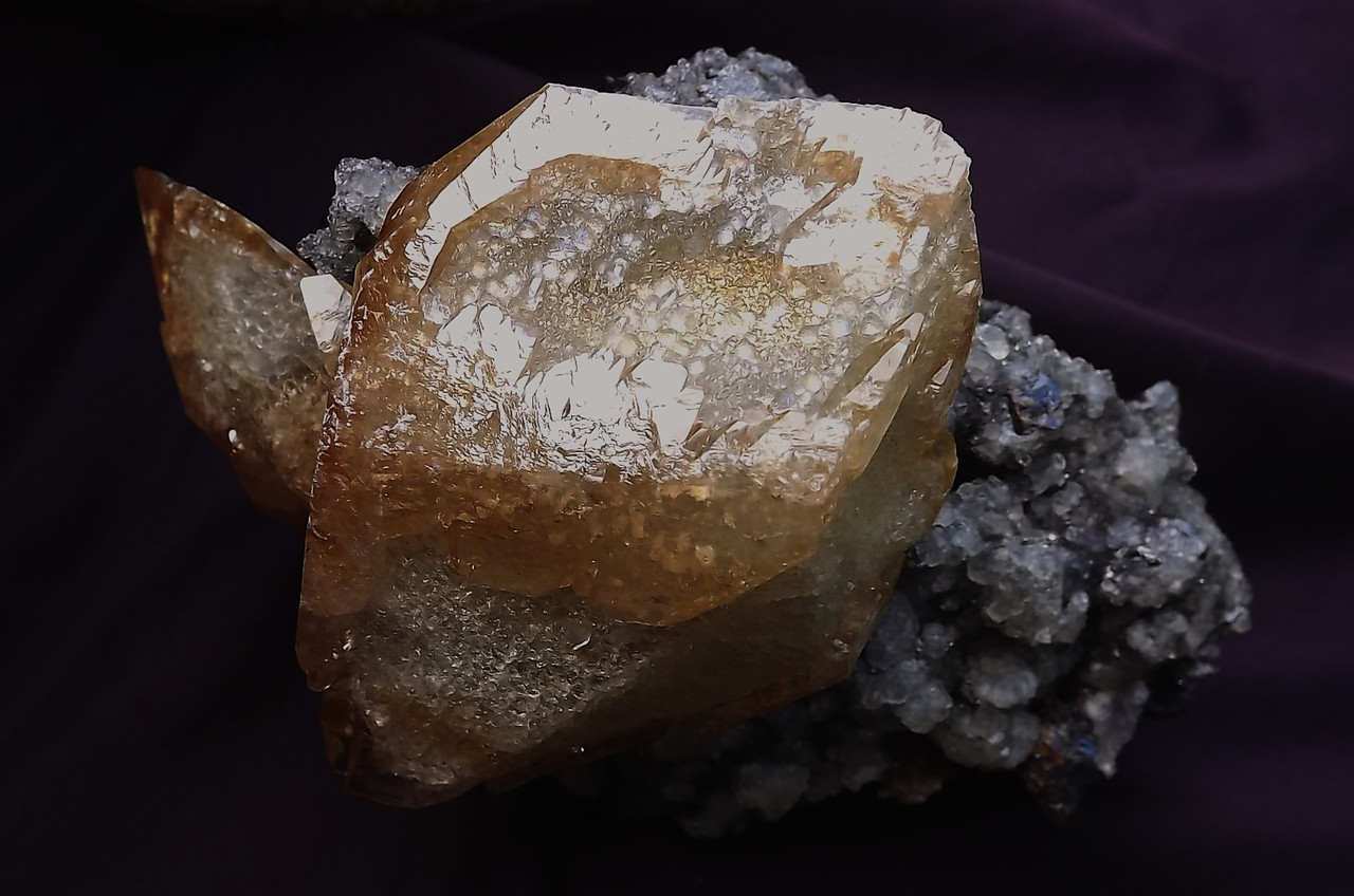 Rare Big Elestial Golden Calcite Crystals, Sphalerite, Fluorite ...