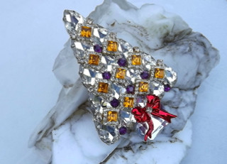 Super Bling Diamond Pear Shaped Rhinestones Christmas Tree Brooch Xmas ...