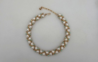 TRIFARI Pearl & Turquoise Glass Collar Necklace SOUTHAMPTON Collection