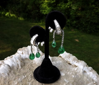 Art Deco Ciner Look of Real Diamond Emerald Poured Glass Baguettes Earrings