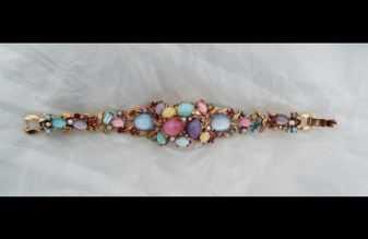 Fabulous Vintage Ladies Hidden Watch Bracelet  Glass Cabochons Rhinestones Encrusted