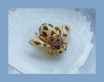 Vintage Joan Rivers Joan of the Jungle Leopard Bee Brooch Enamel & Rhinestones