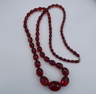 Vintage Cherry Amber Bakelite Necklace Opera Length 35" Long Graduating  Beads