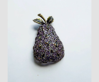 Vintage HOBE Brooch Signed Pear Purple  & Green Enamel Fruit Pin