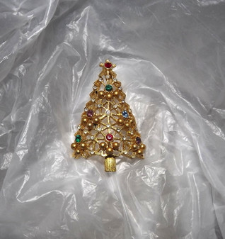 Vintage Eisenberg  Christmas Tree Pin Block E Mark Rare Brooch 1970's