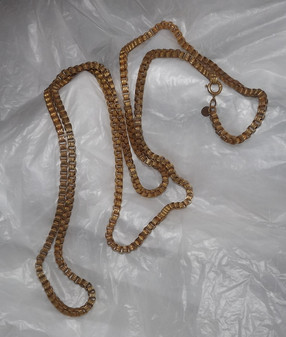 Miriam Haskell Heavy Russian Gold Gilt Book Chain Necklace Vintage 53" Long Rope