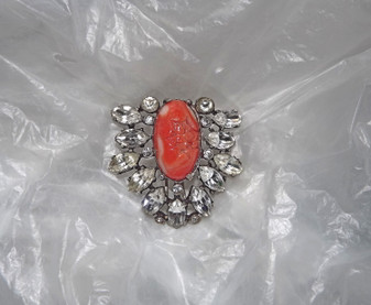 Rare Sterling Eisenberg Original Fur Clip Glass Coral Cab Rhinestones Art Deco