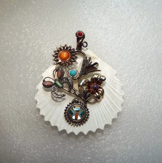 Carolyn Pollack Sterling Pendant Butterfly Blossoms Turquoise Inlay RMT Collaborative