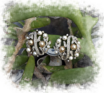 Vintage Signed Jomaz Earrings Pave Set Rhinestones Glass Pearls Patent # 1951
