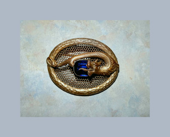 Antique Austro Hungarian Victorian Pin W/ Dragon Brass Metal Blue Glass Stone