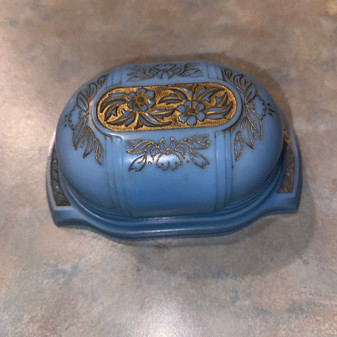 Vintage Art Deco Celluloid Wedding Set Ring Box, Deep Blue Velvet & Ivory Satin