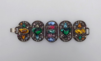 Vintage SELRO SELINI  Bracelet Poured Gripoix Glass & Rhinestones  Spectacular Vintage Jewelry