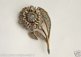 BIG ART DECO PASTE STONES FLOWER PIN~POSSIBLE EISENBERG~STONE SETTERS MARK X~QQ