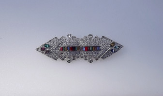 Art Deco Rhinestone Jewels  Duette Style Pin Channel Set Baguettes