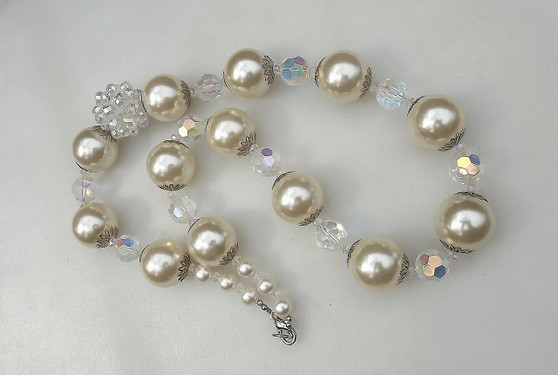 Fabulous Runway Couture Big Pearls Necklace With HUGE Lucite Crystals ...