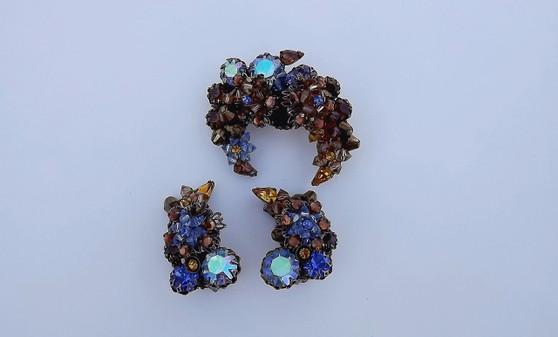 Vintage Eugene Pin Ear's Crescent Moon Set Wired Glass Beads AB Rhinestones