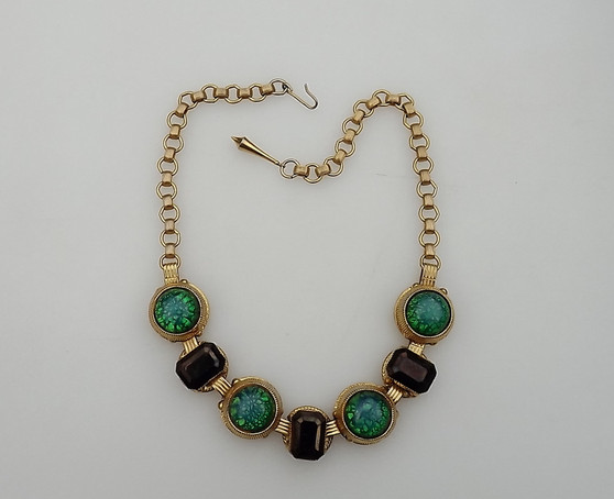 Christian Dior CATS EYE Glass Necklace Emerald Cut Bronze Stones Francis Winter