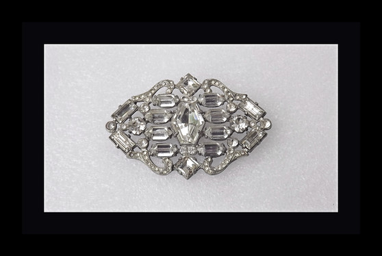 Gorgeous Large 30's Art Deco Brooch Huge Hexagonal Stone & Fancy Cut Glass Stones, Rhinestones